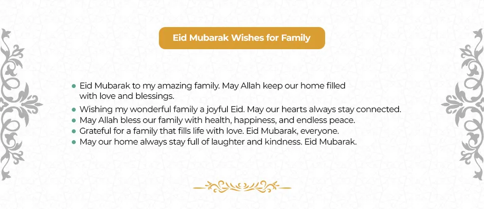 Eid Mubarak wishes for the whole family, celebrating love, happiness, and togetherness