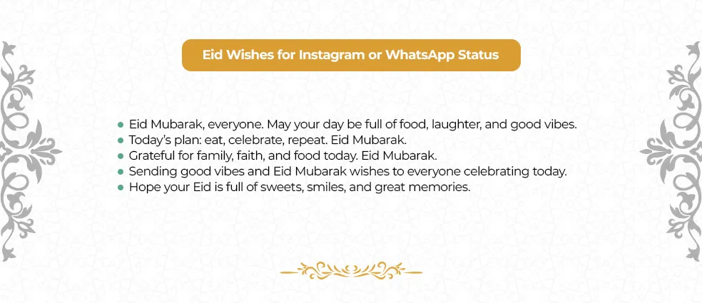 Eid Mubarak wishes and captions for Instagram and WhatsApp status with fun and cheerful vibes