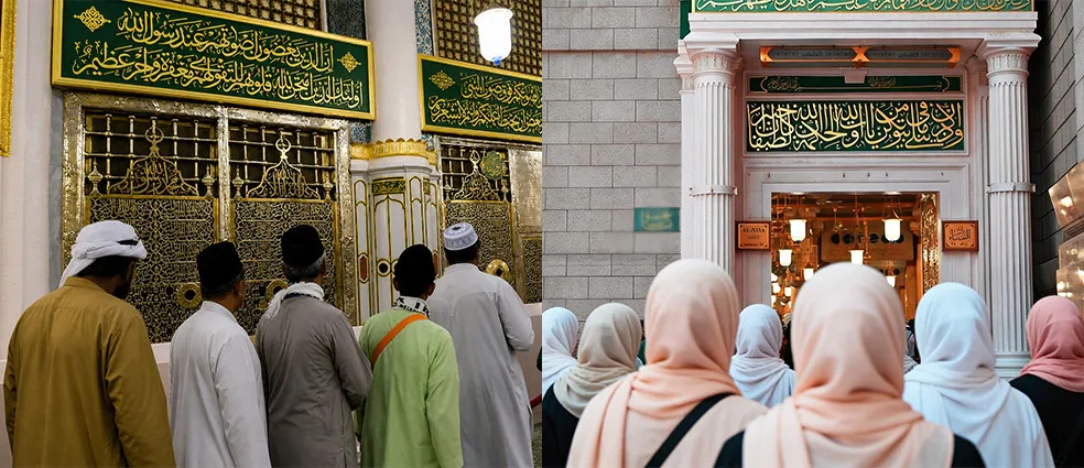 Designated Rawdah entry gates and separate access arrangements for men and women in Masjid an-Nabawi