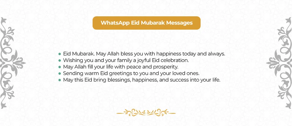 Eid Mubarak WhatsApp messages, shareable greetings to wish happiness, peace, and blessings online